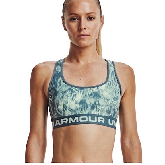 ❤️ UNDER ARMOUR Crossback Seaglass Blue Tie Dye Mid Impact Sports Bra small - Picture 1 of 6